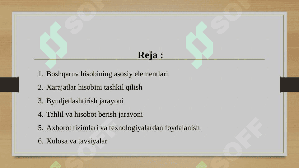 Boshqaruv xisobini tashkil etish , hamda boshqarish 2