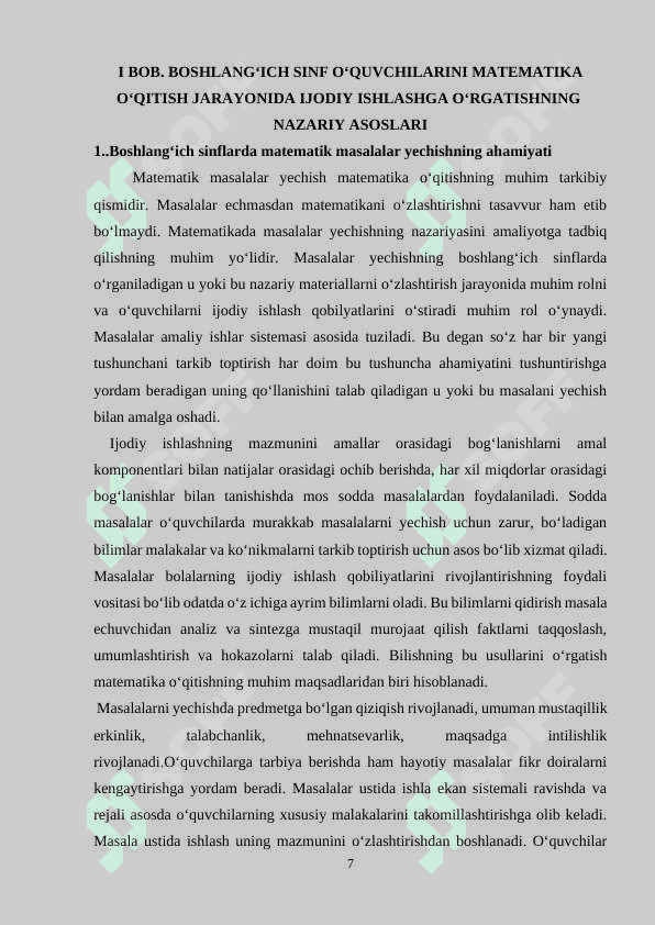 BOSHLANG‘ICH SINFLARDA MATЕMATIKADAN O‘QUVCHILARNI IJОDIY ISHLASHGA O‘RGATISH MЕTОDIKASI 7