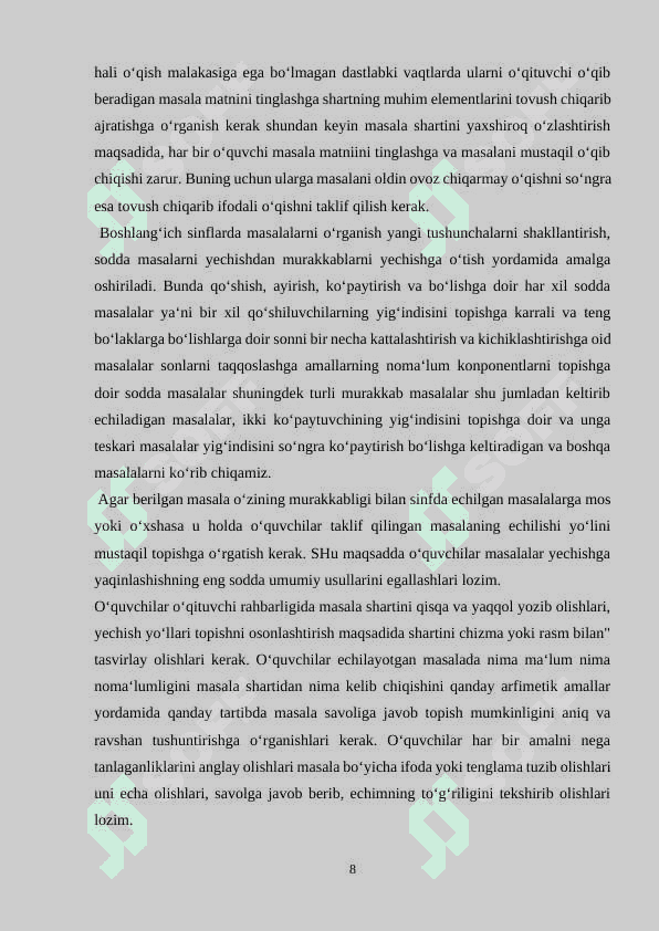 BOSHLANG‘ICH SINFLARDA MATЕMATIKADAN O‘QUVCHILARNI IJОDIY ISHLASHGA O‘RGATISH MЕTОDIKASI 8