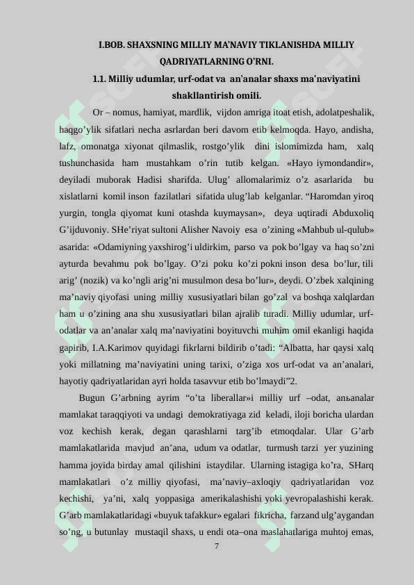 SHARQONA QADRIYATLAR ASOSIDA BOSHLANG’ICH SINF O’QUVCHILARINING MA’NAVIY DUNYOQARASHINING SHAKLLANISHI 7