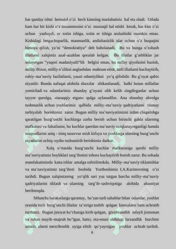SHARQONA QADRIYATLAR ASOSIDA BOSHLANG’ICH SINF O’QUVCHILARINING MA’NAVIY DUNYOQARASHINING SHAKLLANISHI 8