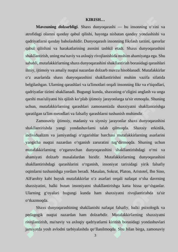SHARQ MUTAFAKKIRLARINING BOLALAR DUNYOQARASHINI SHAKLLANTIRISH BORASIDAGI QARASHLARI. 3