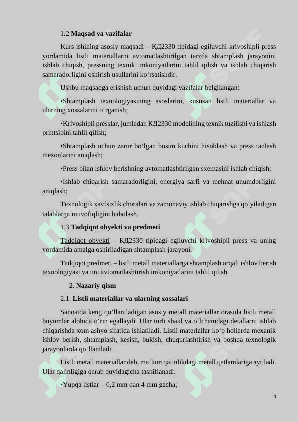 Listli materiallarni avtomatlashtirilgan holatda shtamplash uchun krivoshipli presslash jihozini tanlash va uni ishlash jarayonini yoritish 5
