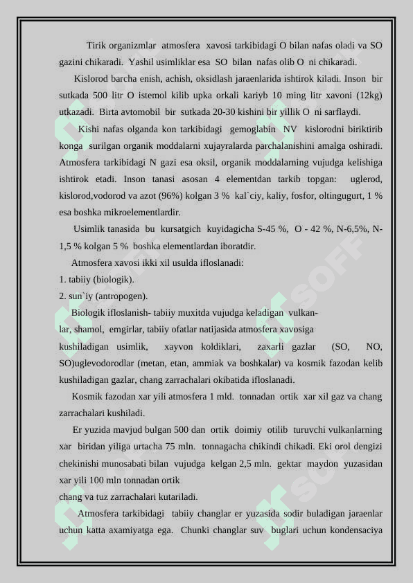 Atmosferaning ifloslanish muammolari mustaqil ish 3