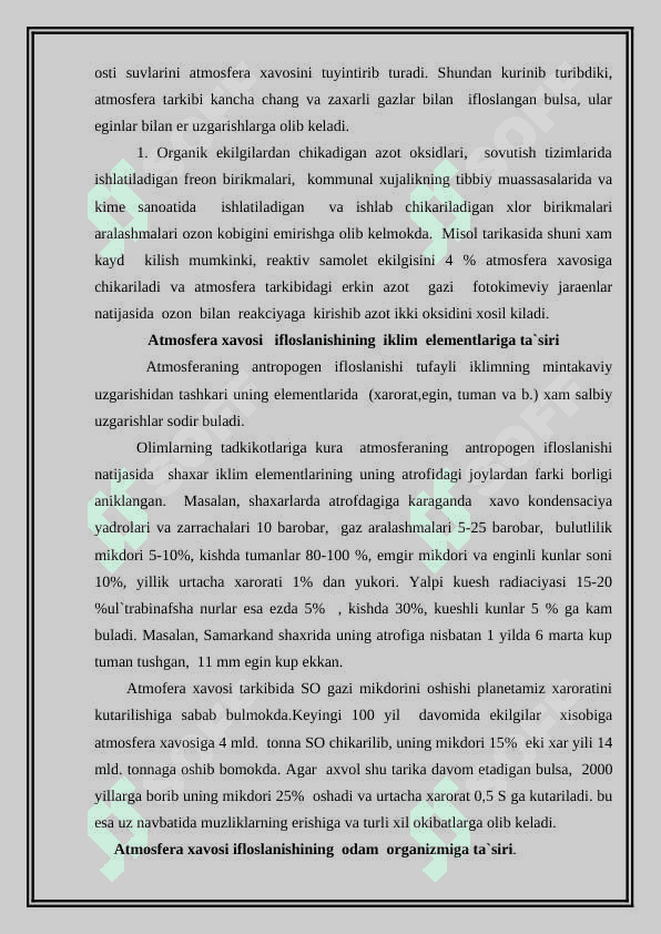 Atmosferaning ifloslanish muammolari mustaqil ish 8