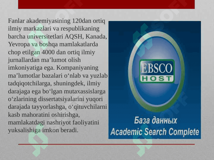 Ochiq va yopiq turdagi ma’lumot bazalari  EBSCO 4