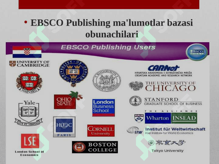 Ochiq va yopiq turdagi ma’lumot bazalari  EBSCO 8