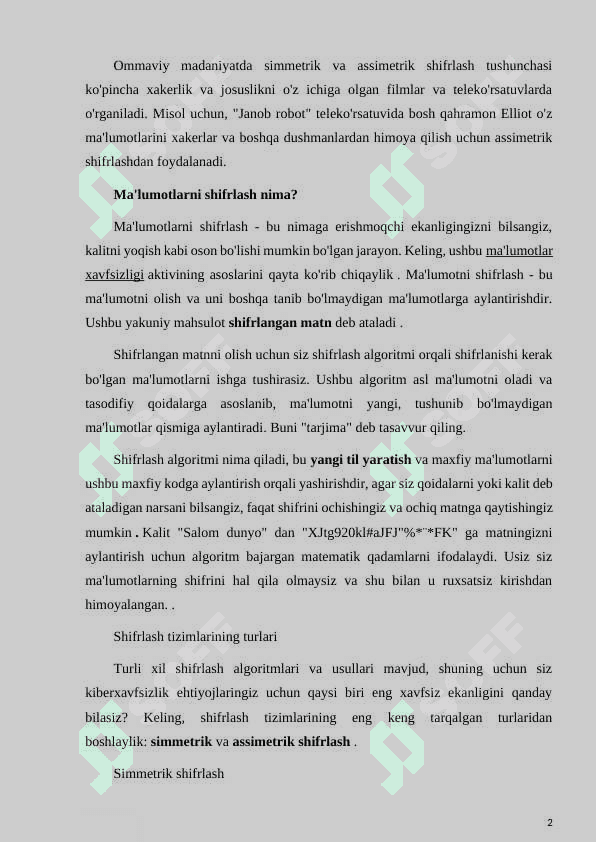 Ma'lumotlar shifrlash usullari va algoritmlari 3
