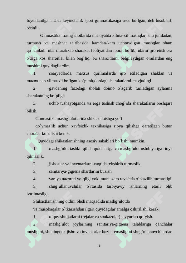 Gimnastika mashg'ulotlarida shikastlanishning oldini olishdan ogohlantirish 6