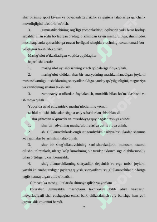 Gimnastika mashg'ulotlarida shikastlanishning oldini olishdan ogohlantirish 7