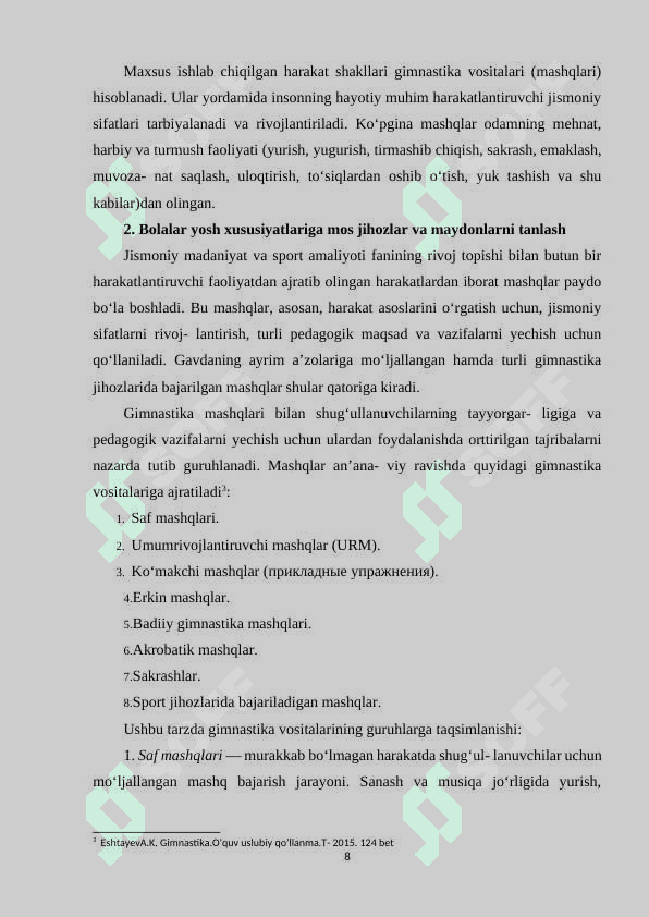 Gimnastika mashg'ulotlarida shikastlanishning oldini olishdan ogohlantirish 8