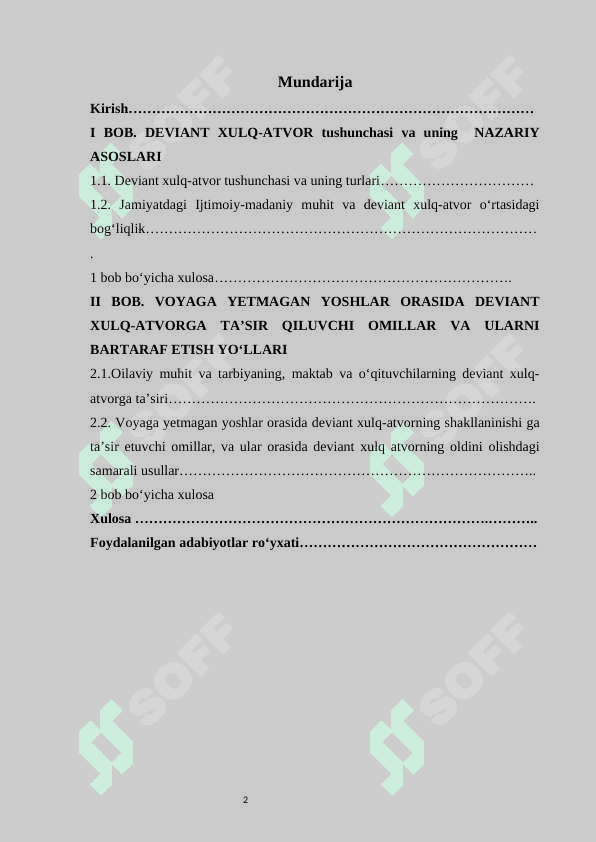 VOYAGA YETMAGAN YOSHLAR ORASIDA DEVIANT XULQ-ATVORNI VUJUDGA KELTIRUVCHI OMILLAR 2