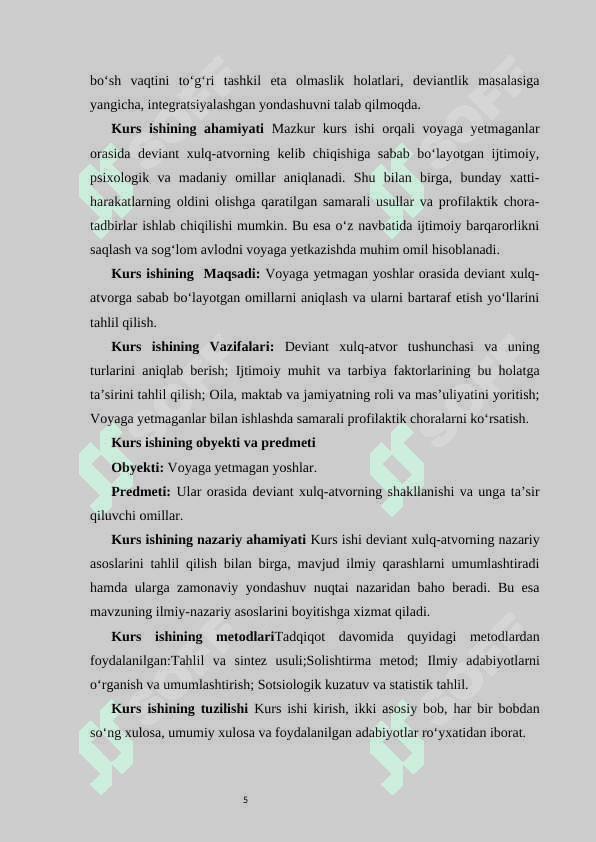 VOYAGA YETMAGAN YOSHLAR ORASIDA DEVIANT XULQ-ATVORNI VUJUDGA KELTIRUVCHI OMILLAR 5