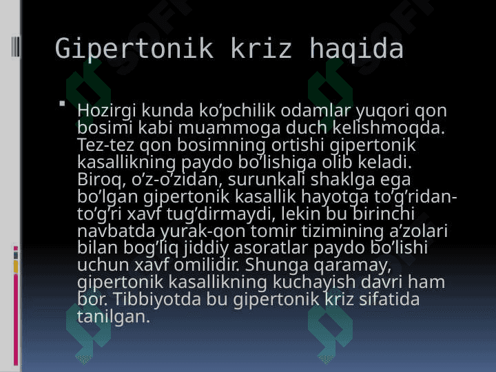 Gipertenziya va uning asoratlari bilan og’rigan bemorlarni parvarish qilish 8