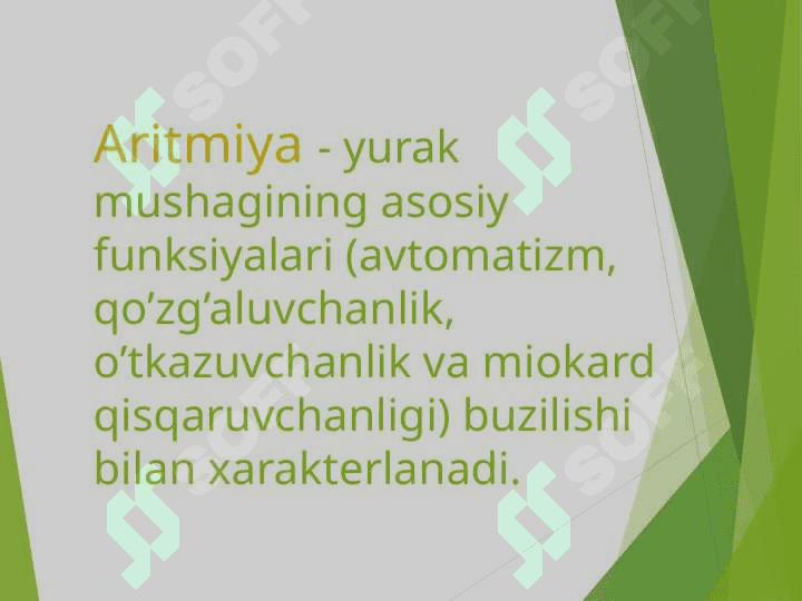 Yurak ritmi va 	o’tkazuvchanligining buzilishi 2