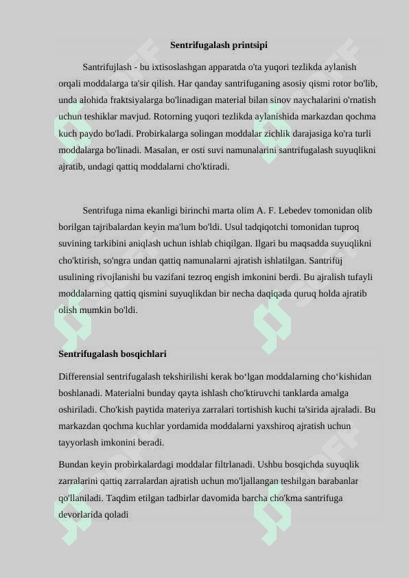 SENTRIFUGALASH JARAYONI NIMA 2