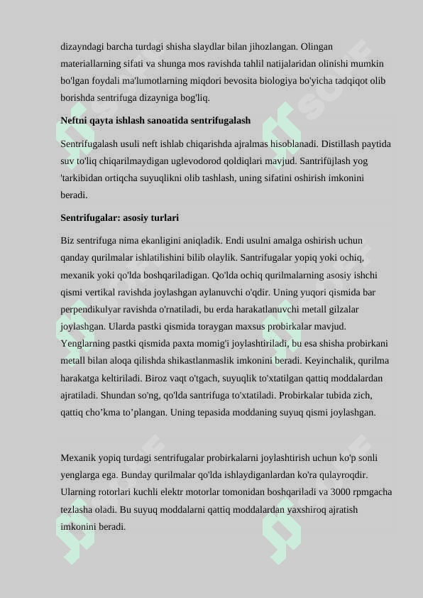 SENTRIFUGALASH JARAYONI NIMA 4