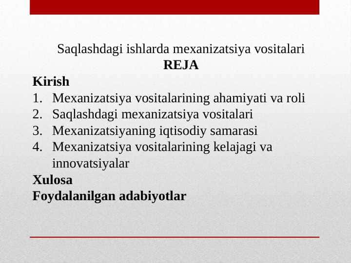 Saqlashdagi ishlarda Mexanizatsiya vositalari