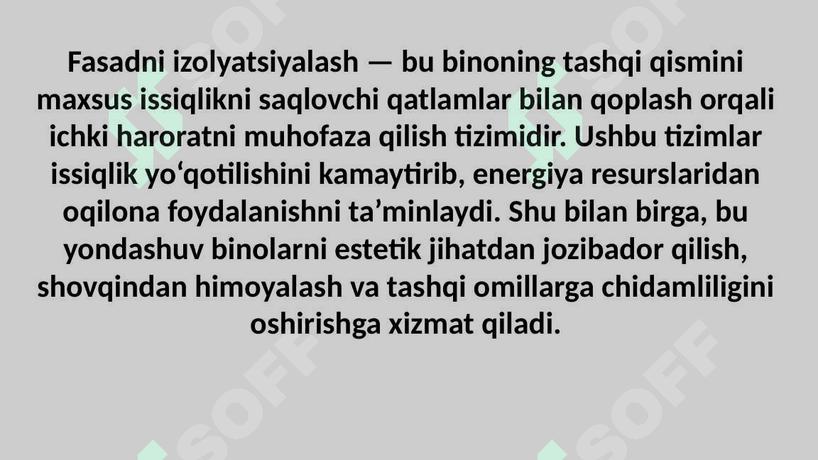 Binolarni tashqi isitish tizimlari Fasadlarni issiqlik izolyasiyasi 3