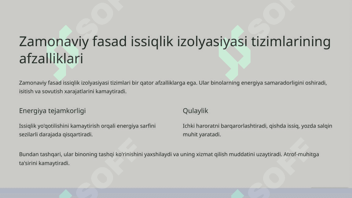 Binolarni tashqi isitish tizimlari Fasadlarni issiqlik izolyasiyasi 4