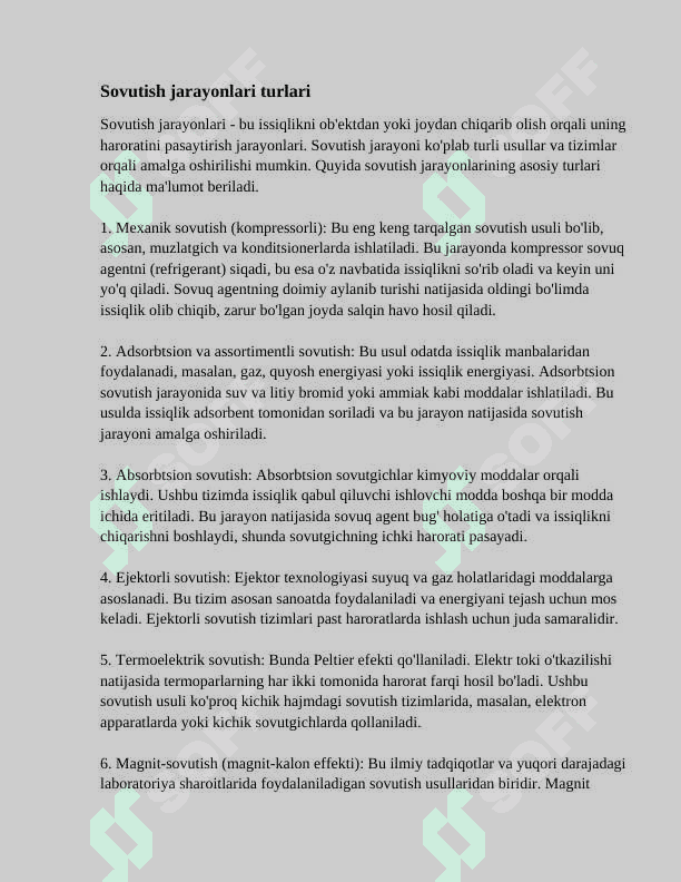SOVUTISH JARAYONLARI UCHUN SOVUQ SUV SARFINI ANIQLASH 2