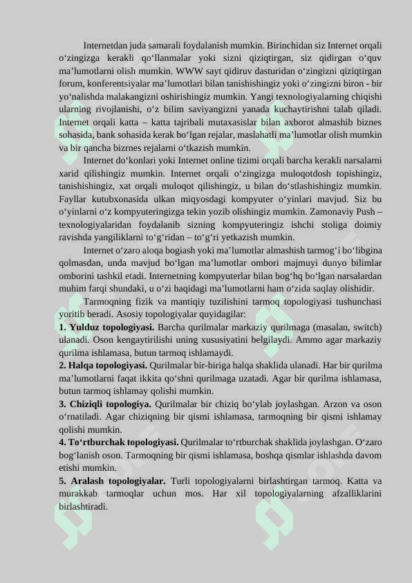 Kompyuter tarmoqlari va tarmoq texnologiyalari 3