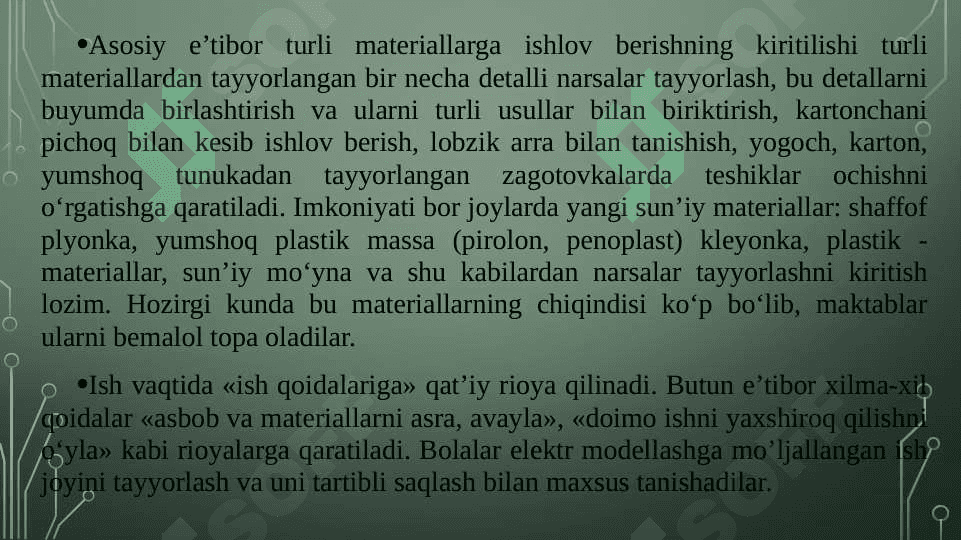 Turli xil materiallardan amaliy darslarni tashkil etish metodikasi. 4