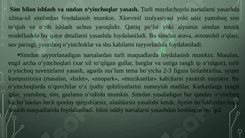 Turli xil materiallardan amaliy darslarni tashkil etish metodikasi. 7