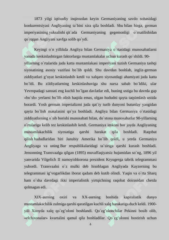 XIX - asr oxiri XX asr boshlarida xalqaro ziddiyatlarning keskinlashishi 6