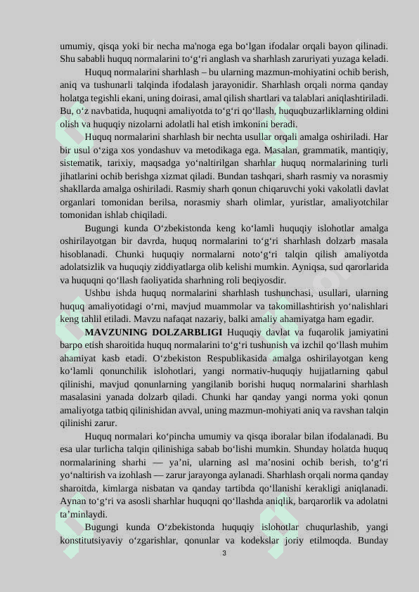 MAVZU: HUQUQ NORMALARINI SHARHLASH USULLARI. Kurs ishi 3