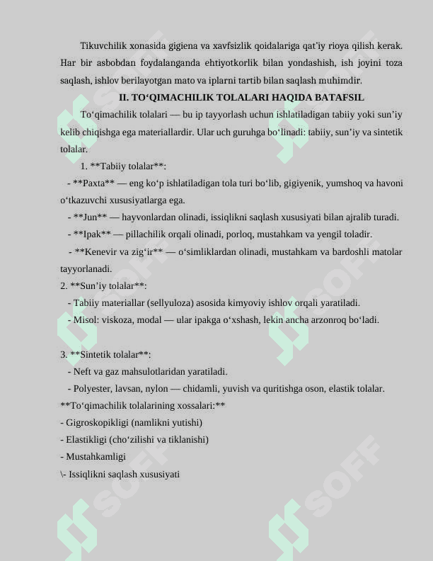 TIKUVCHILIK XONASI. TO‘QIMACHILIK TOLALARI 4