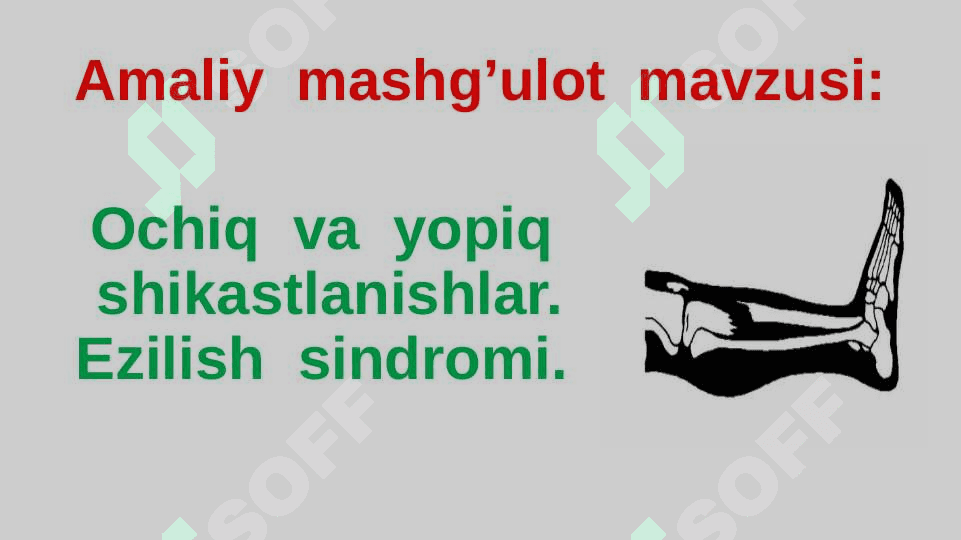 Ochiq  va  yopiq  shikastlanishlar. Ezilish  sindromi. 2