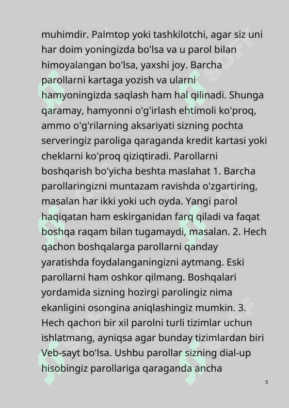 Parollarni boshqarish tizimlari (masalan, LastPast)
va ulardan foydalanish 6