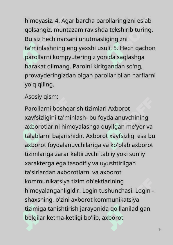 Parollarni boshqarish tizimlari (masalan, LastPast)
va ulardan foydalanish 7