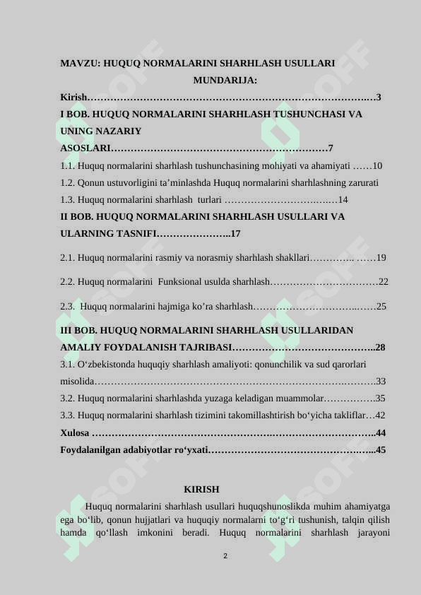 MAVZU: HUQUQ NORMALARINI SHARHLASH USULLARI. Referat 2