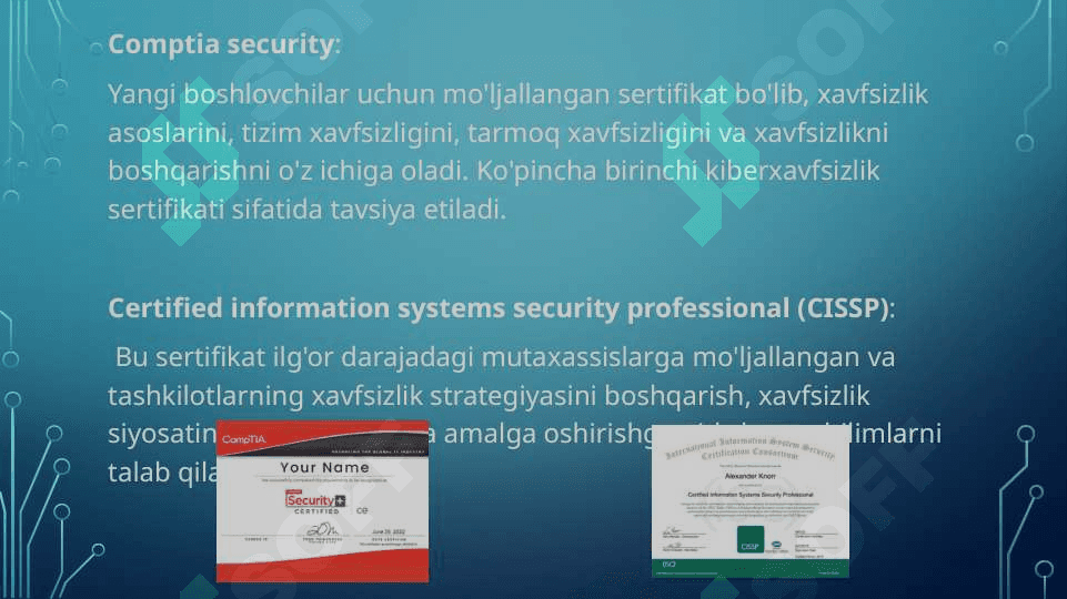 Kiberxavfsizlik sohasida mashhur sertifikatlar mavzusida 3