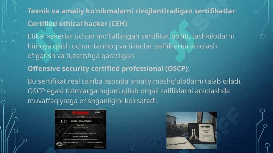 Kiberxavfsizlik sohasida mashhur sertifikatlar mavzusida 4