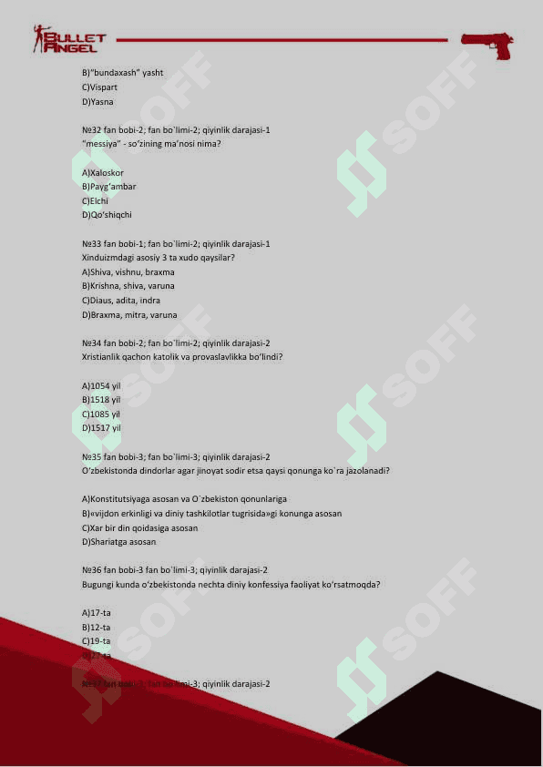 Dinshunoslik asoslaridan testlar 6