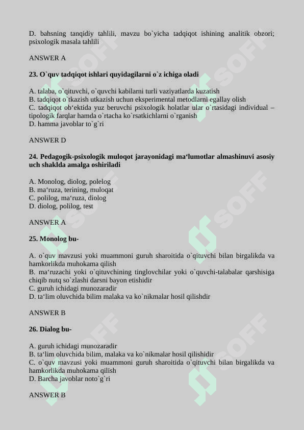 Pedagogik psixologiya fanidan testlar 6