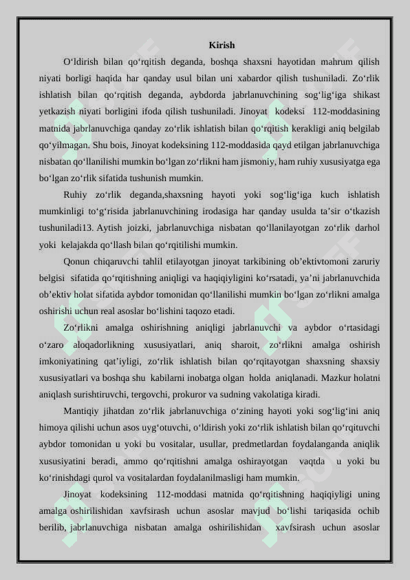 O‘ldirish yoki zo‘rlik ishlatish bilan qo‘rqitish jinoyatining nazariy va amaliy tahlili. 3