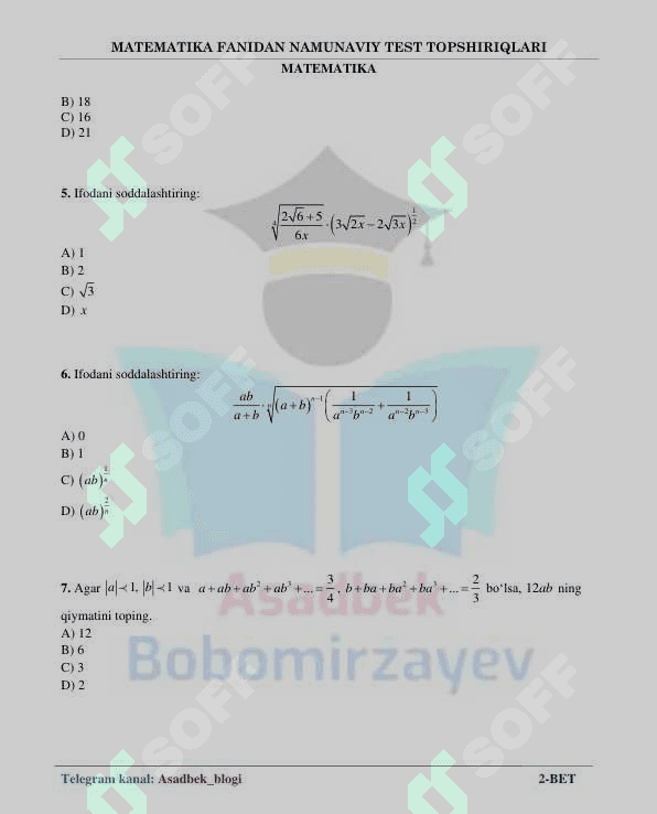 Matematika milliy sertifikat savollari tushish ehtimoli bor 2