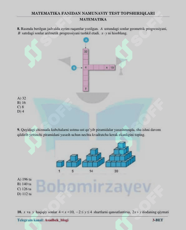 Matematika milliy sertifikat savollari tushish ehtimoli bor 3