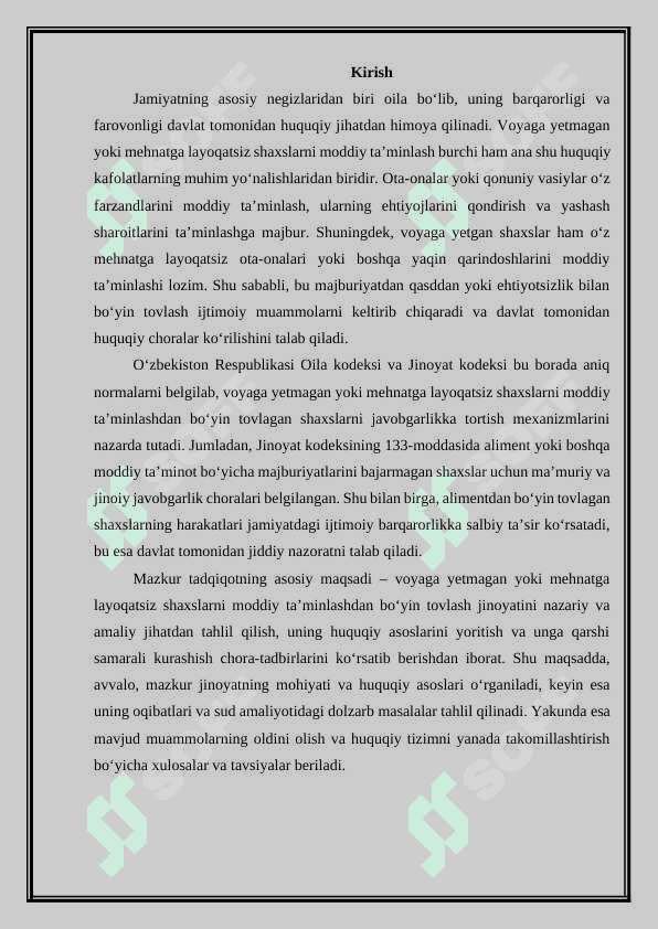 Voyaga yetmagan yoki mehnatga layoqatsiz shaxslarni moddiy ta’minlashdan bo‘yin tovlash jinoyatining nazariy va amaliy tahlili. 3