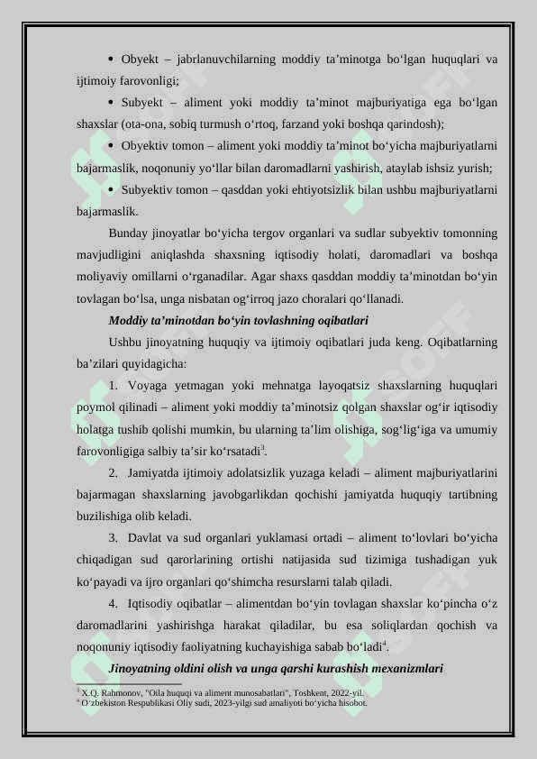Voyaga yetmagan yoki mehnatga layoqatsiz shaxslarni moddiy ta’minlashdan bo‘yin tovlash jinoyatining nazariy va amaliy tahlili. 5