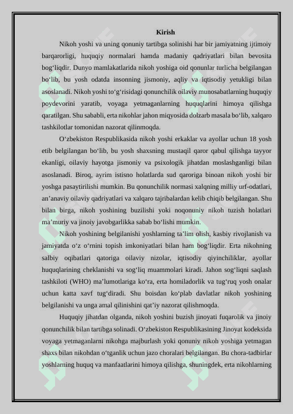 Nikoh yoshi to‘g‘risidagi qonunchilikni yoki nikoh tuzish tartibini buzish jinoyatining nazariy va amaliy tahlili. 3