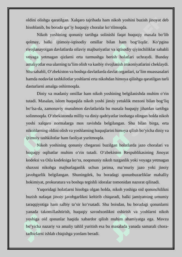 Nikoh yoshi to‘g‘risidagi qonunchilikni yoki nikoh tuzish tartibini buzish jinoyatining nazariy va amaliy tahlili. 4
