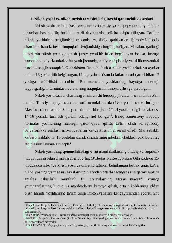 Nikoh yoshi to‘g‘risidagi qonunchilikni yoki nikoh tuzish tartibini buzish jinoyatining nazariy va amaliy tahlili. 5
