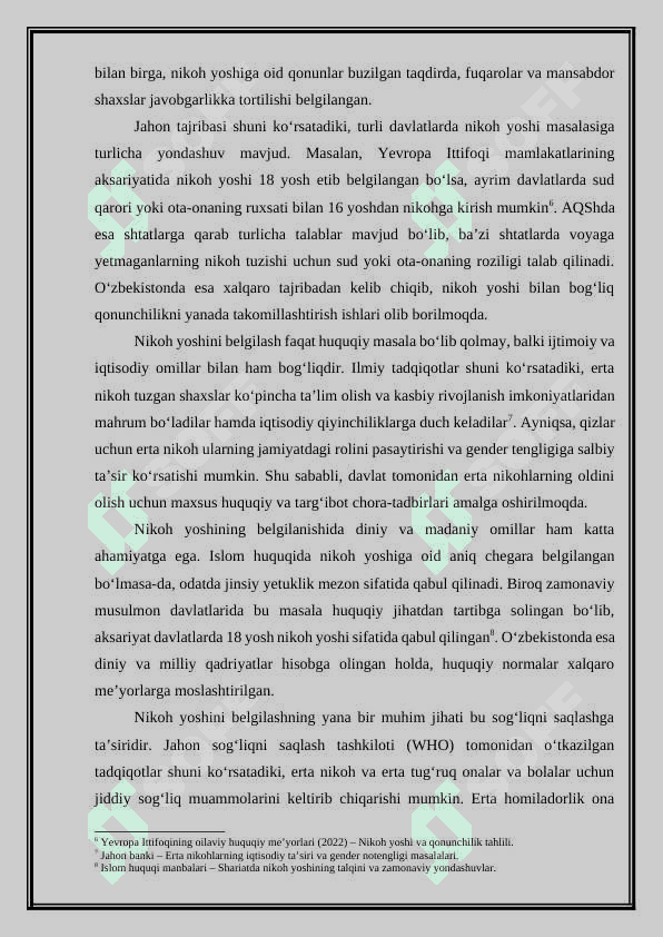 Nikoh yoshi to‘g‘risidagi qonunchilikni yoki nikoh tuzish tartibini buzish jinoyatining nazariy va amaliy tahlili. 6