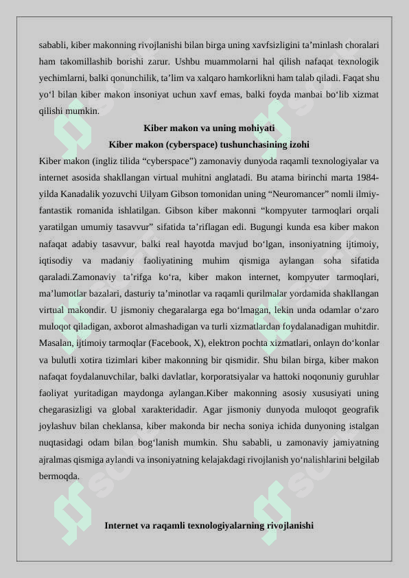 Kiber makon, kiber terrorizm, kiber zoʻravonlik tushunchalarining mohiyati 5