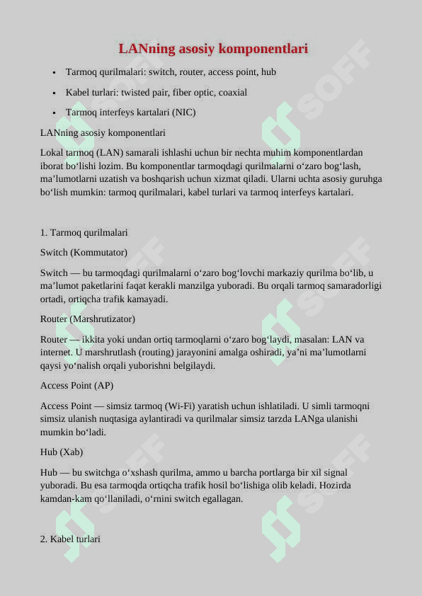 Mavzu: Local Area Network (LAN) texnologiyalari va loyihalash. 7